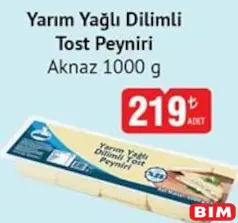 AKNAZ YARIM YAĞLI DİLİMLİ TOST PEYNİRİ 1000 G